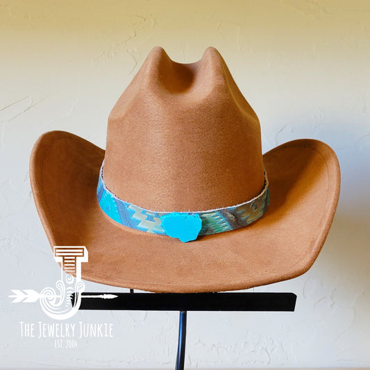**Aztec Cyan Embossed Leather Hat Band Only w/ Turquoise Slab 951s