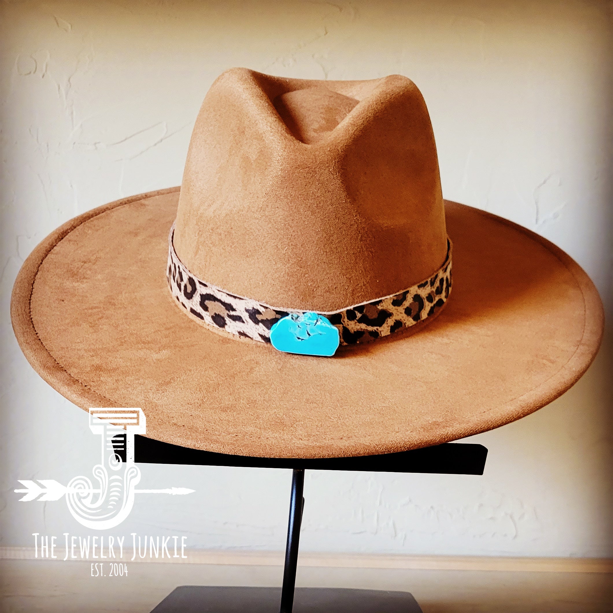 Boho Western Felt Hat w/ Choice of Leather Hat Band w/ Turquoise Slab-Tan