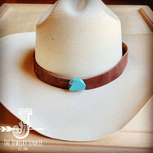 Brown Cognac Leather Hat Band Only w/ Turquoise Slab 950x