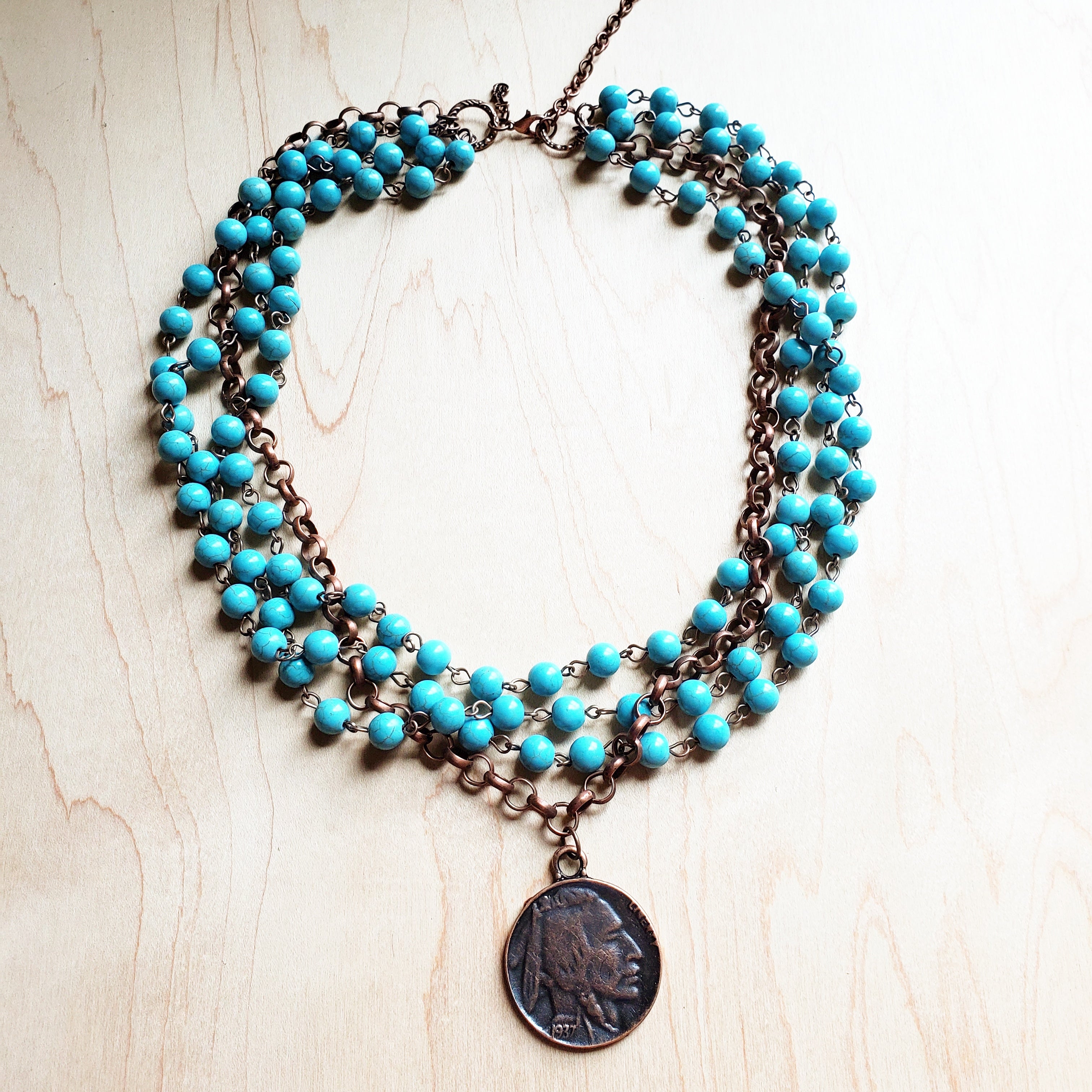 Brown Round “Up LV” Accent with Crystal and Turquoise Bead Choker