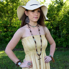 Model Wearing Leather Cuff and other Accessories