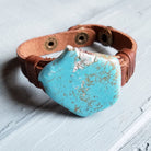 Blue Turquoise Chunk on Narrow Leather Cuff 005W - The Jewelry Junkie