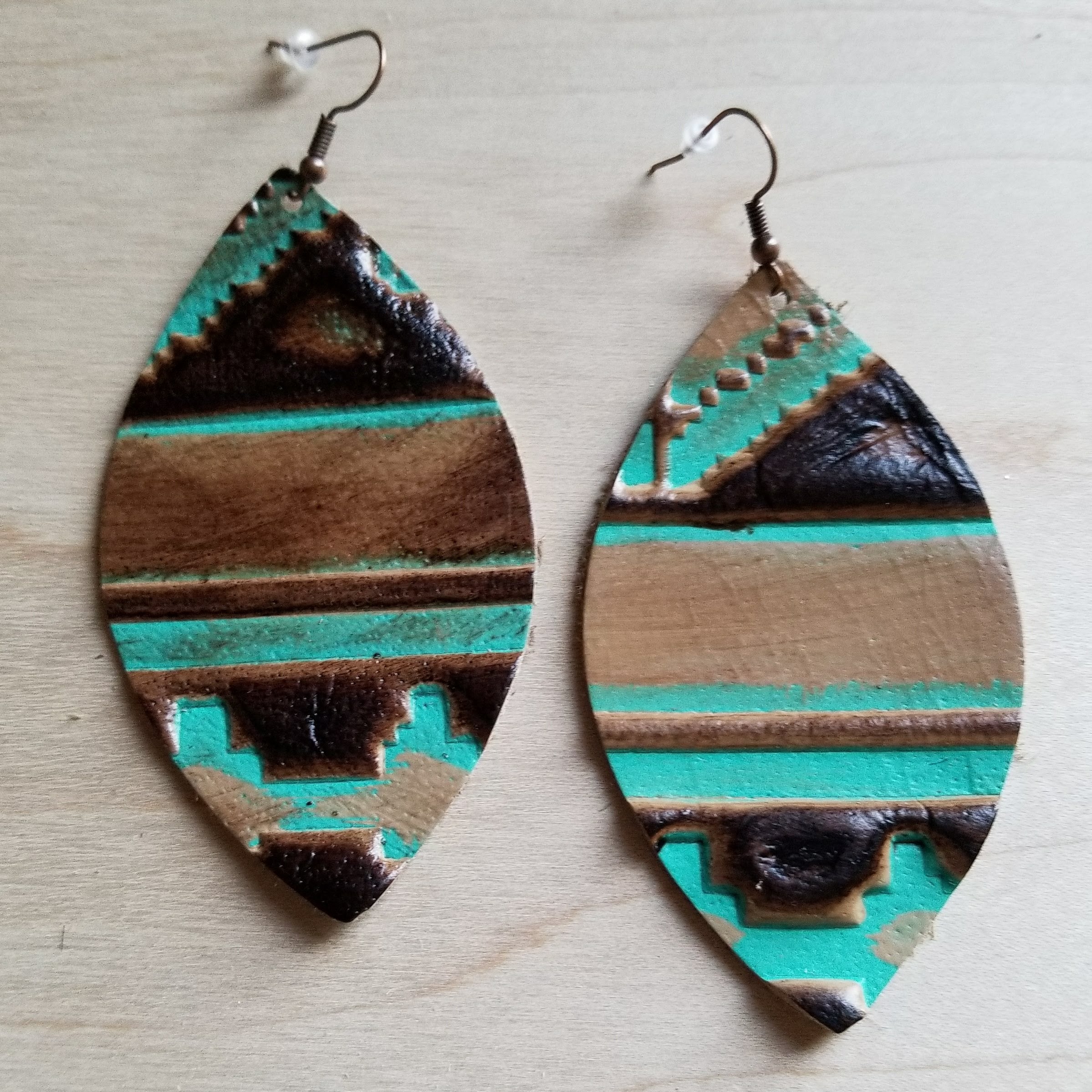 Leather Oval Earrings in Turquoise Navajo
