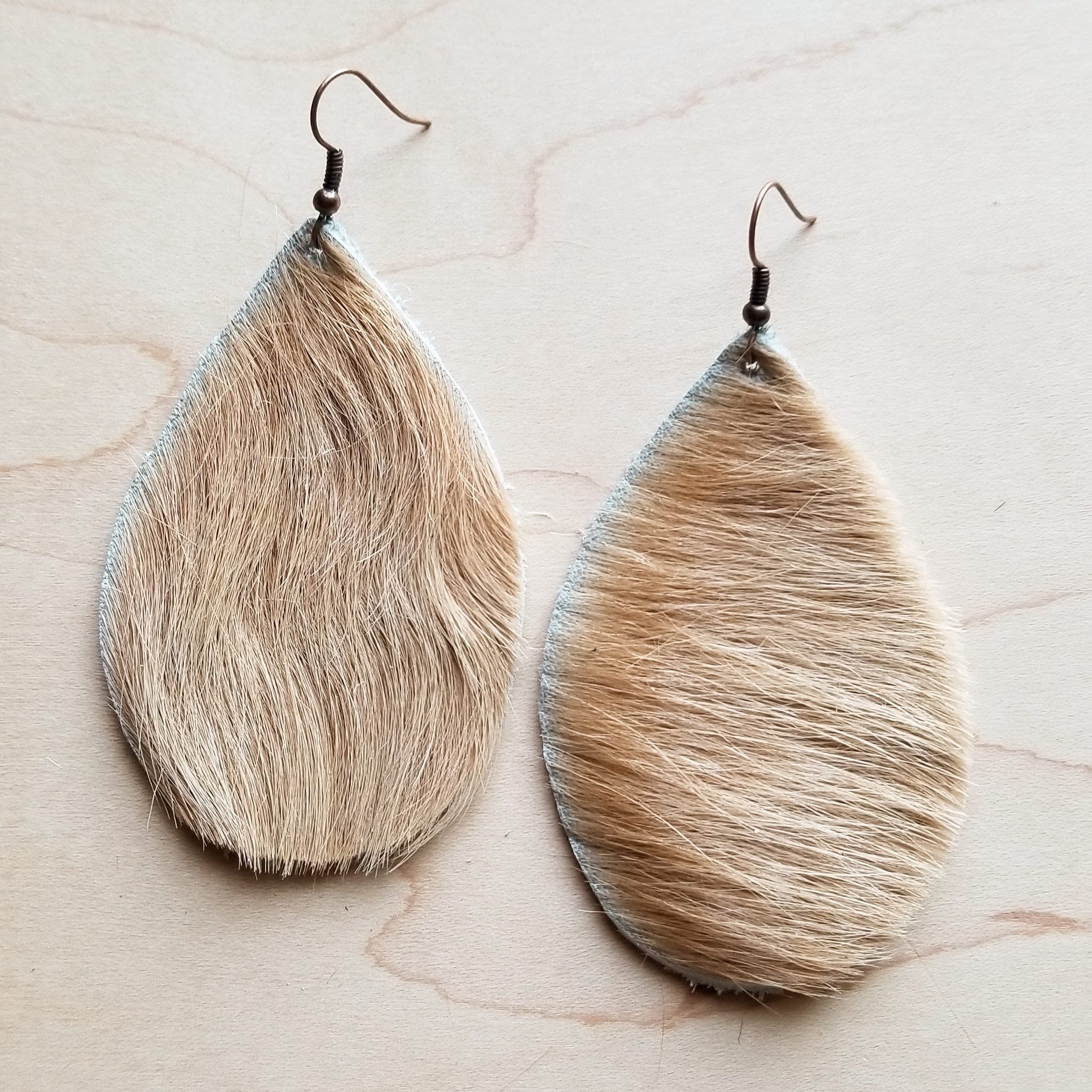 Leather Teardrop Earrings in Hair on Hide Light Brindled 222s - The Jewelry Junkie