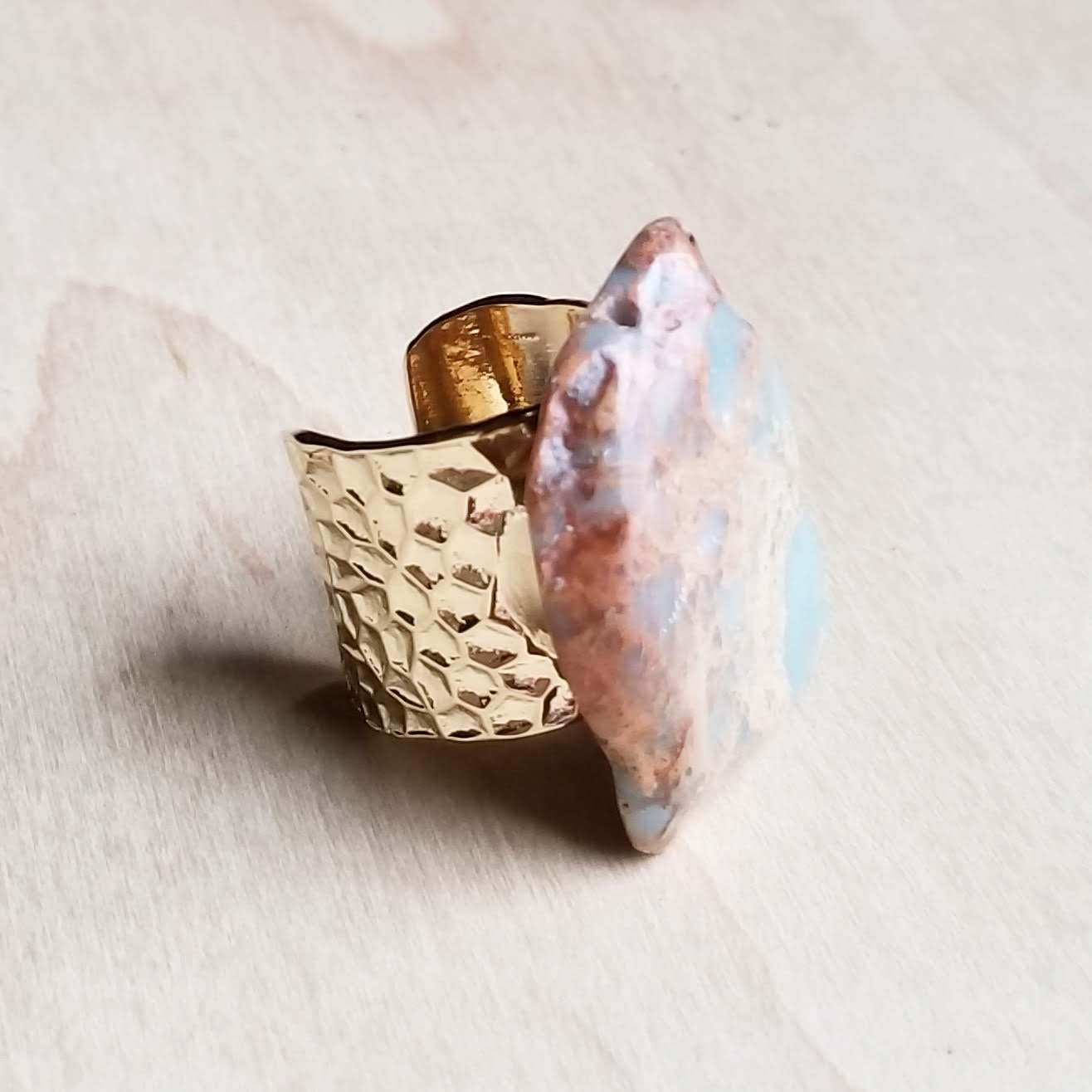 Chunky Aqua Terra on Copper Cuff Ring