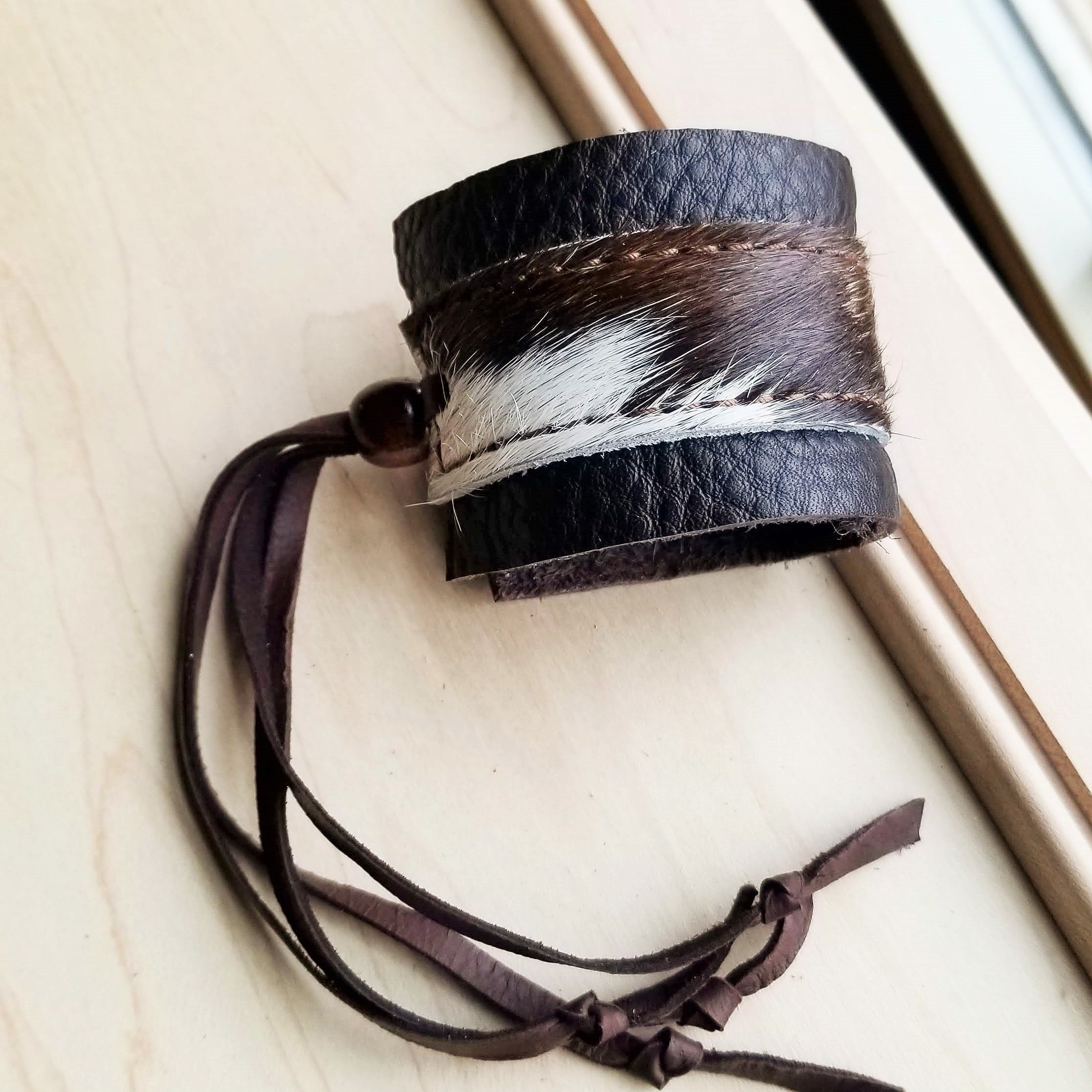 Leather Cuff with Adjustable Leather Tie - 754105045168