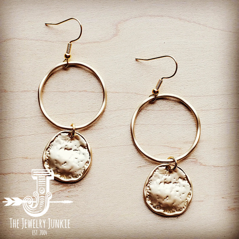 Matte Gold Hoop w/ Coin Drop Earring