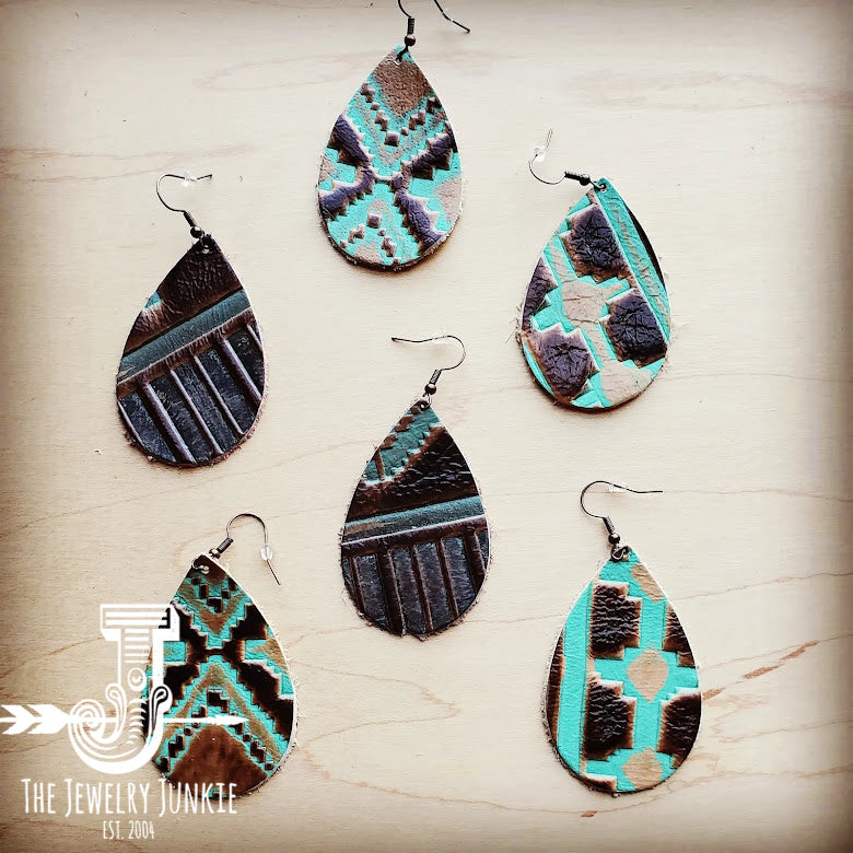 Leather Teardrop Earrings in Turquoise