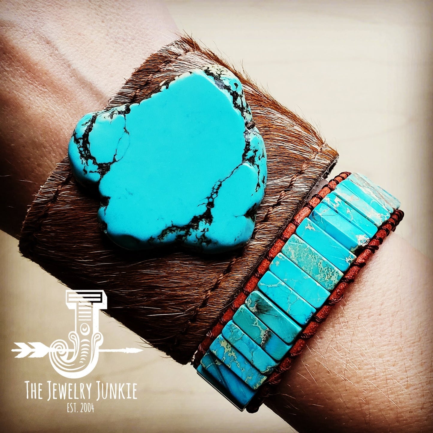 Woven Imperial Jasper Stacked Stone Bracelet-Turquoise 803t