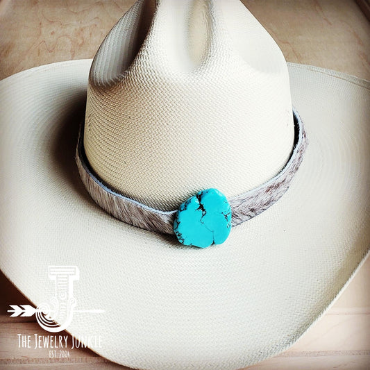 Hair-on-Hide Leather Hat Band Only w/ Turquoise Slab 950f