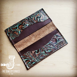 Embossed Leather Wallet in Turquoise Brown Floral 301e