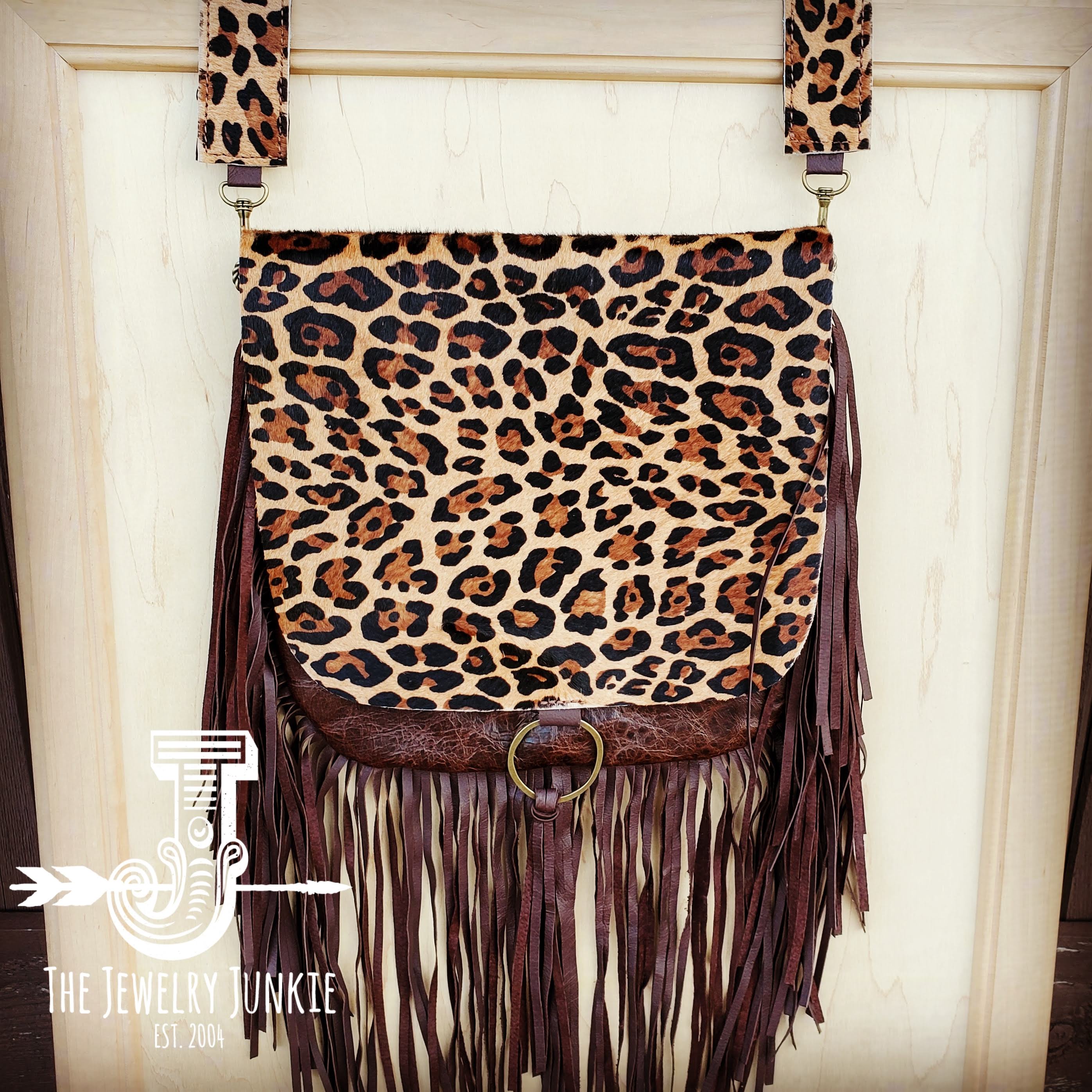 Hair-On-Hide with Leopard Flap Crossbody Handbag