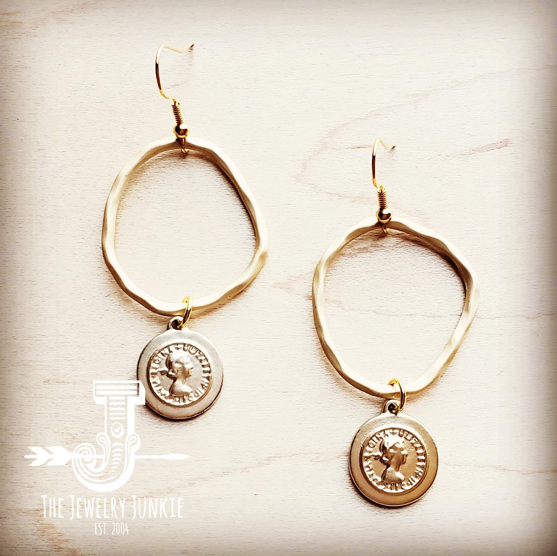 Matte Gold Hoop w/ Coin Drop Earring