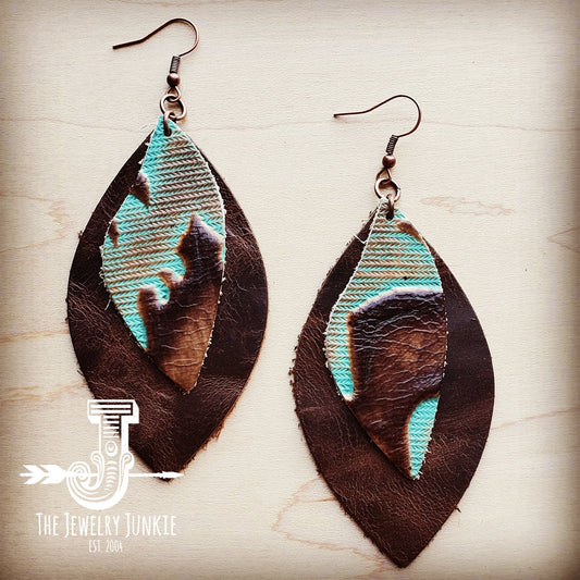 **Leather Oval Earrings with Turquoise Laredo Accents 204g