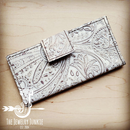 **Embossed Leather Wallet in Oyster Paisley w/ Snap 301p