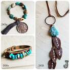 Dusty Leather Narrow Cuff with Turquoise Regalite Stones 006v - The Jewelry Junkie