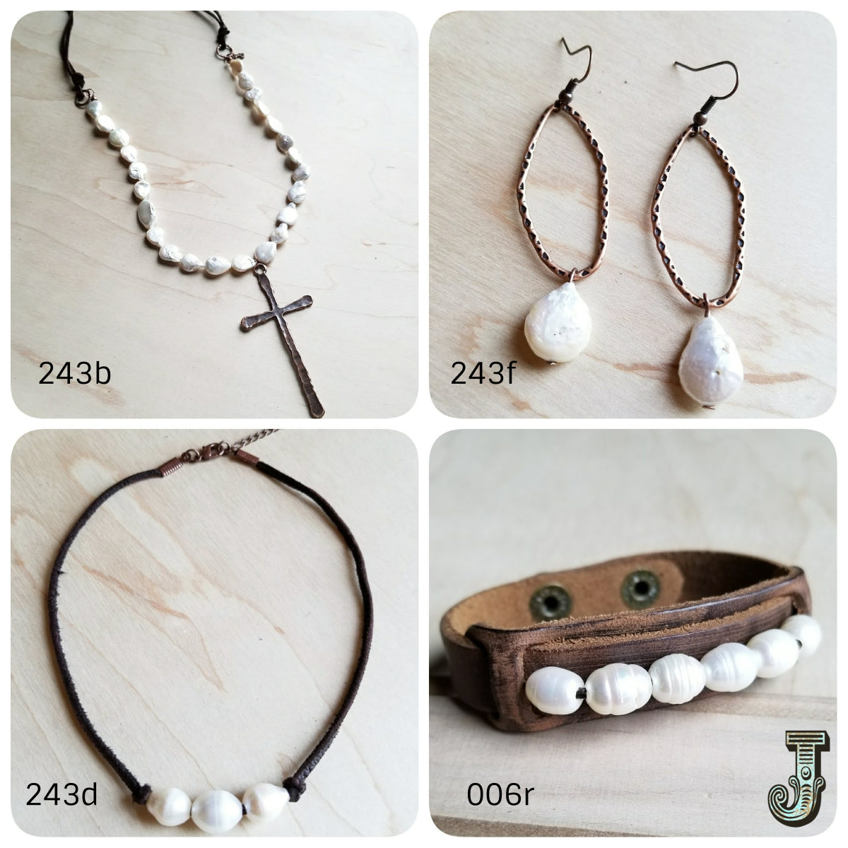 Dusty Leather Narrow Cuff with Genuine Freshwater Pearls 006r - The Jewelry Junkie