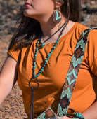 Girl Wearing Leather Choker with African Turquoise Accent