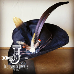 **Cowgirl Western Hat w/ Choice of Feather Hat Band-Black 982i