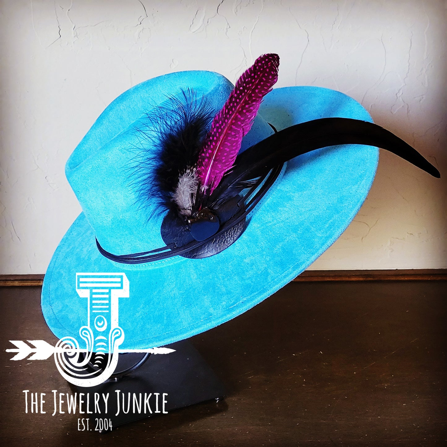 Boho Western Hat w/ Choice of Feather Hat Band-Baby Blue 982h