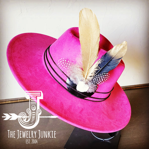 Boho Western Hat w/ Choice of Feather Hat Band-Magenta 982e