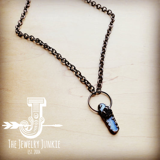 *Long Copper Necklace w/ Blue Spot Copper Pendant 256h