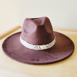 Sandy White Floral Embossed Leather Hat Band w/ Turquoise Slab 951b
