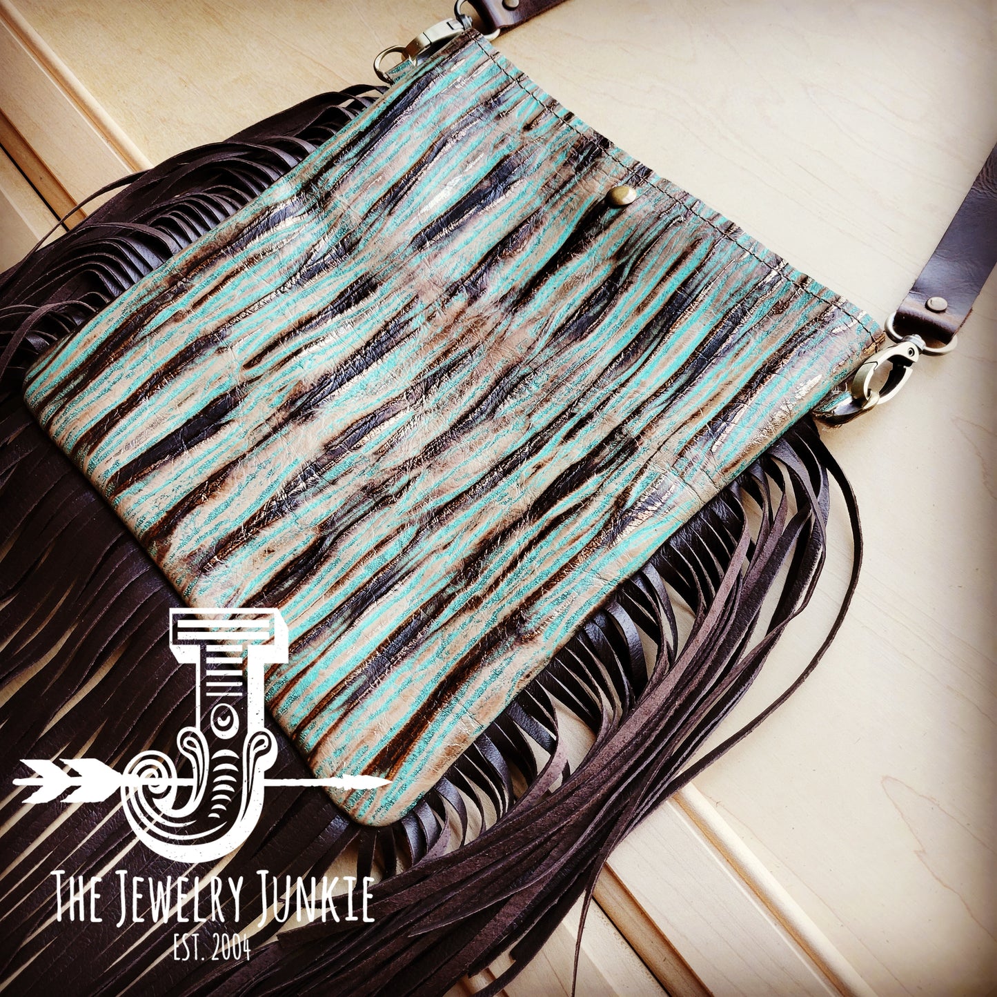 *MEDIUM Crossbody Handbag w/ Turquoise Chateau Leather Full Fringe 511b
