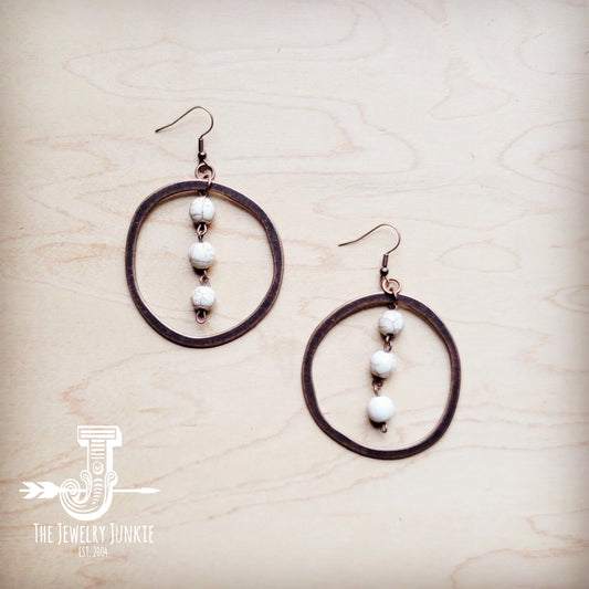 Western Copper Hoop Earrings w/ White Turquoise Beads 224g