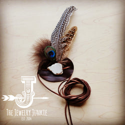 White Turquoise, Blue Feather, Leather Hat Band