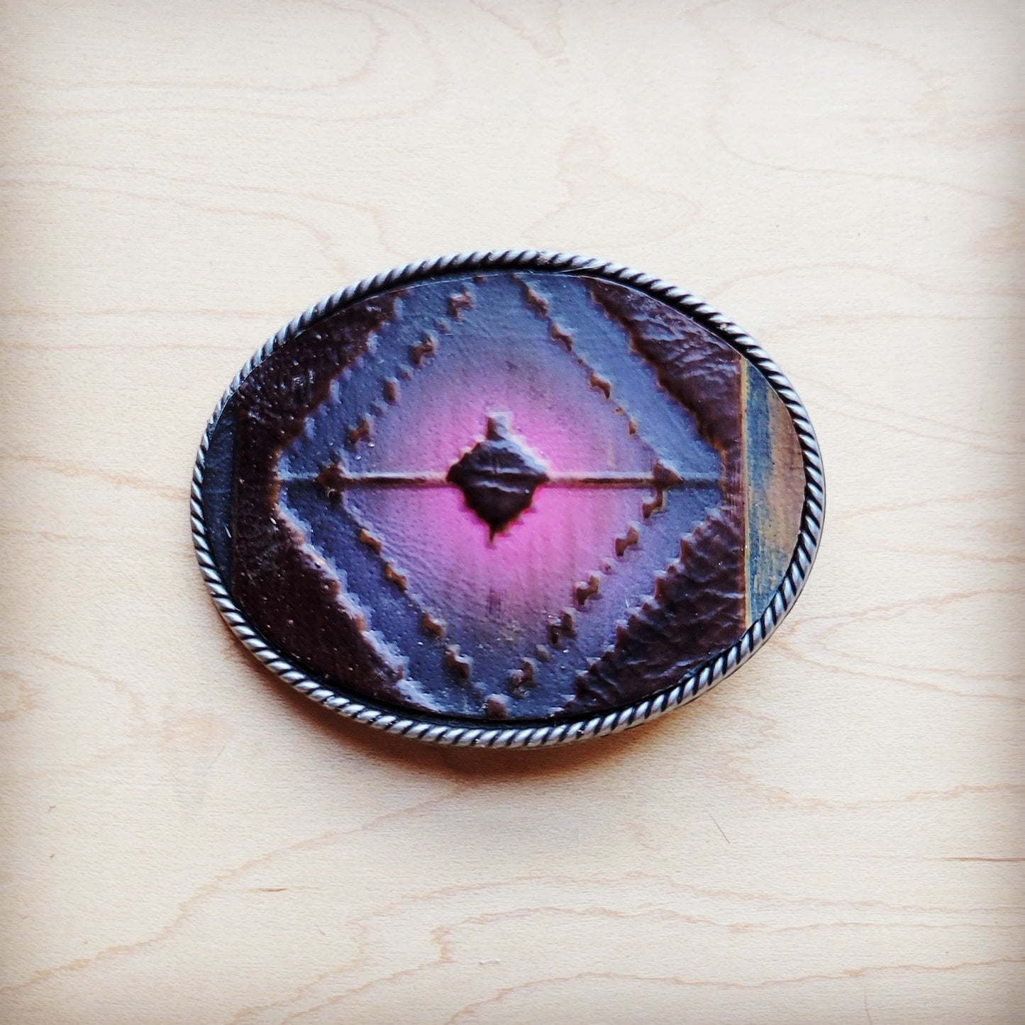 Rope Edge Magenta Navajo Leather Belt Buckle 907L
