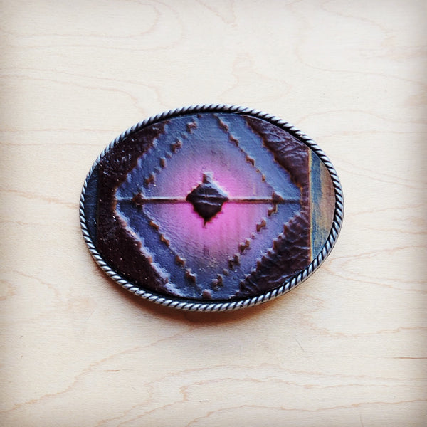 Rope Edge Magenta Navajo Leather Belt Buckle 907L