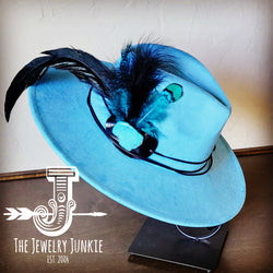 Boho Western Hat w/ Choice of Feather Hat Band-Baby Blue 982h