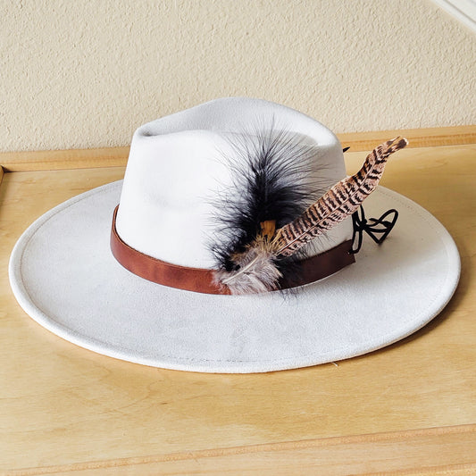 Brown Hair on Hide Leather Hat Band w/ Feather Accents 952m