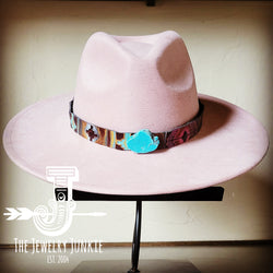 Boho Western Hat w/ Choice of Leather Hat Band & Turquoise Slab-Blush 981u