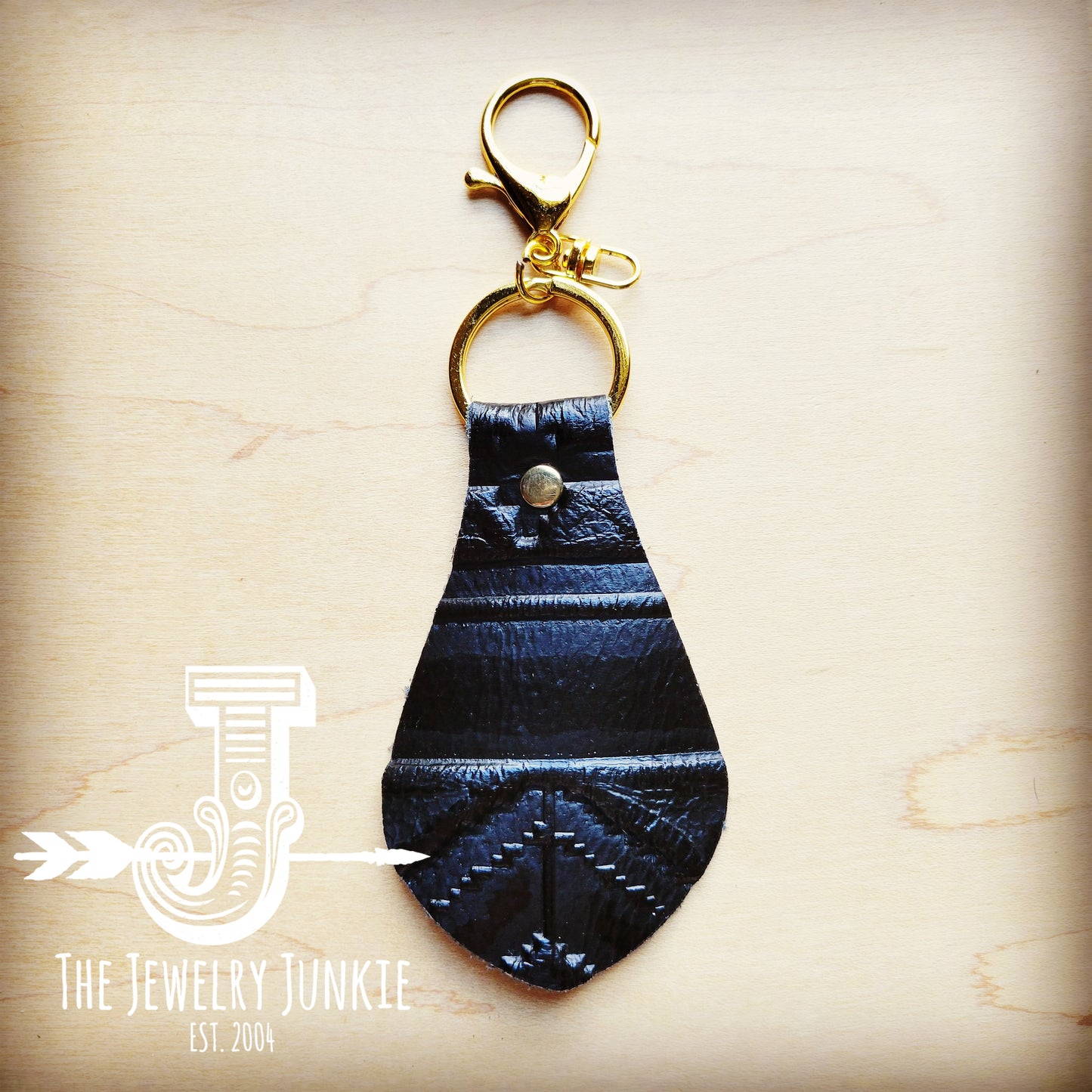 *Embossed Leather Key Chain-Black Navajo 703c