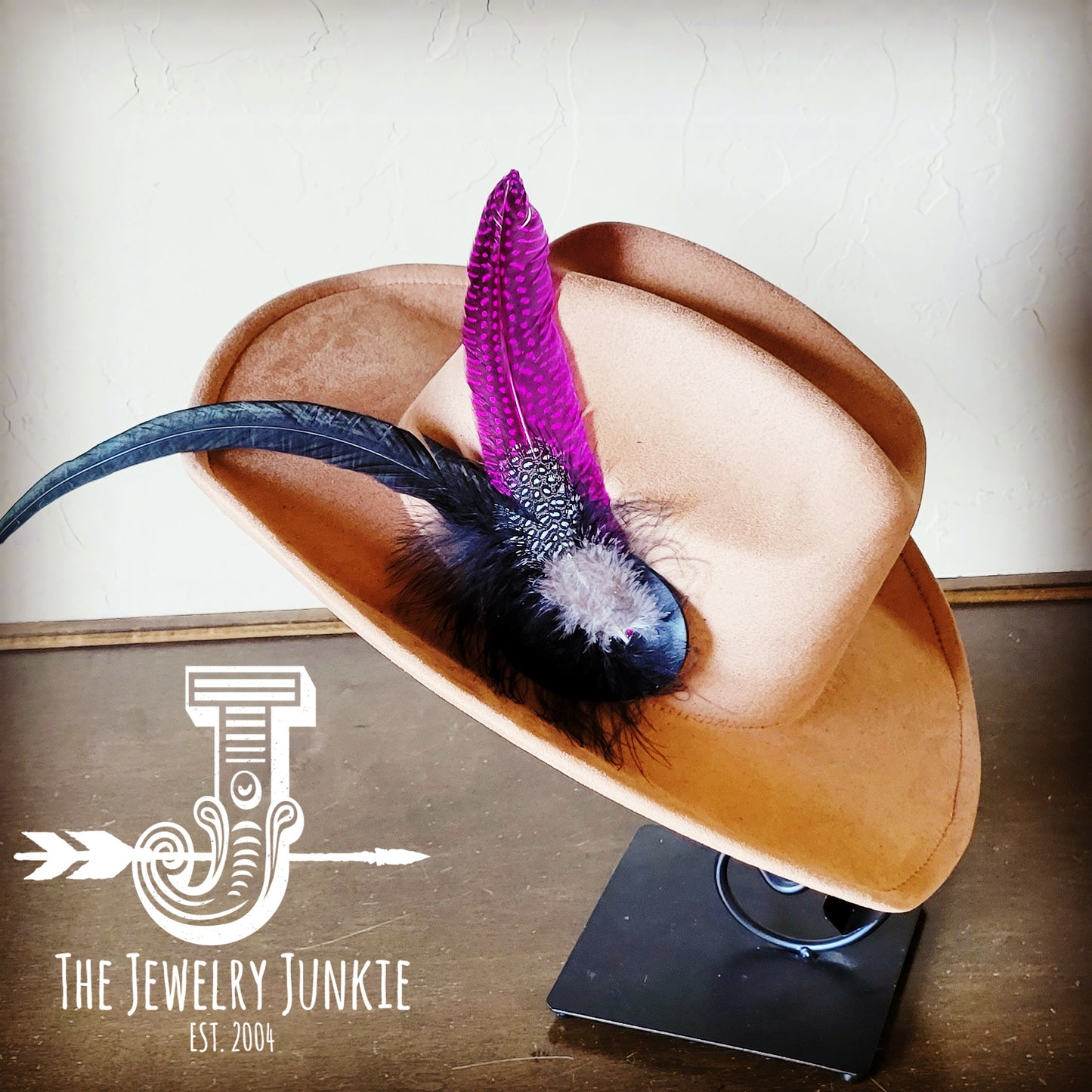 Cowgirl Western Hat w/ Feather Tie Hat Band-Tan 982x