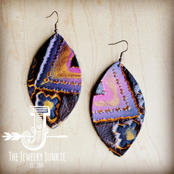 Leather Oval Earring-Magenta Navajo 215m