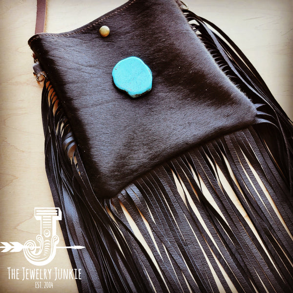 MEDIUM Crossbody Handbag w/ Black Hide Leather & Turquoise 510t