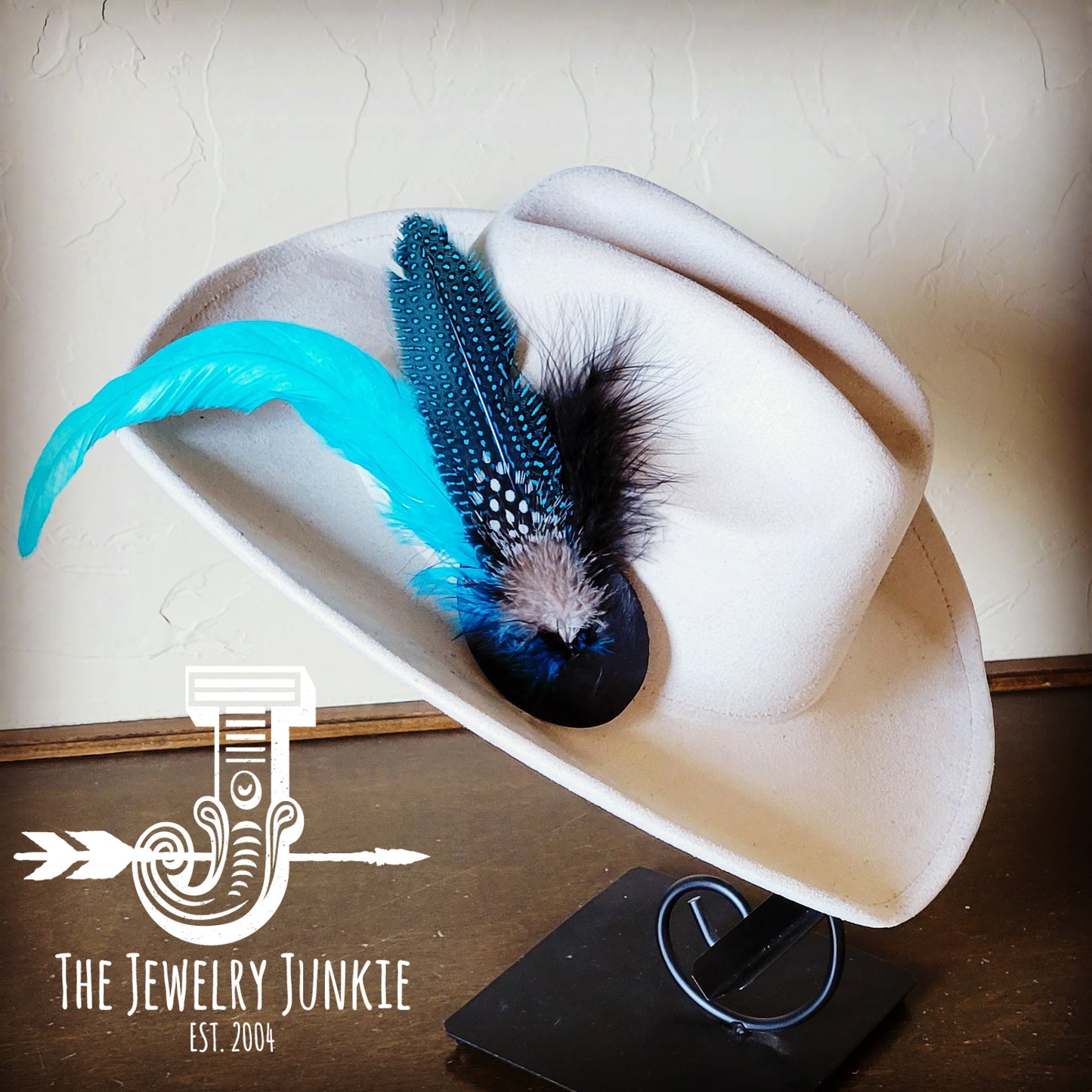 Cowgirl Western Hat w/ Feather Tie Hat Band-Bone 982w
