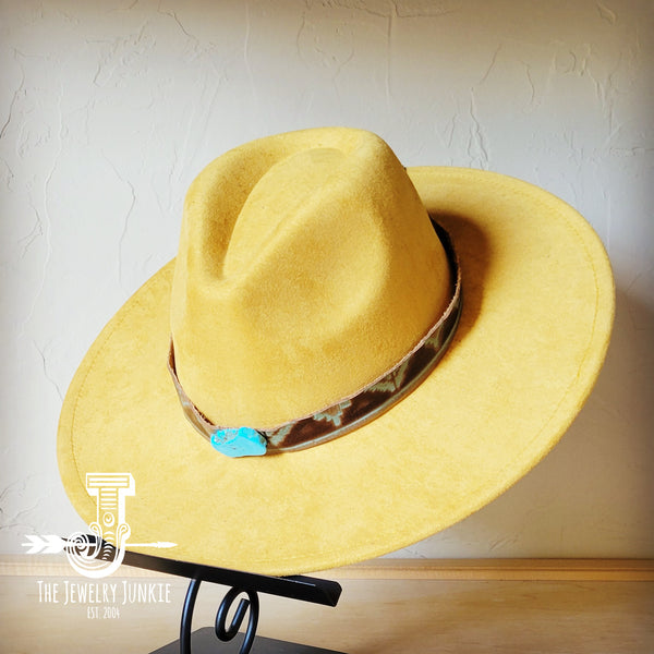 Boho Western hat with genuine leather hat band and Turquoise stone