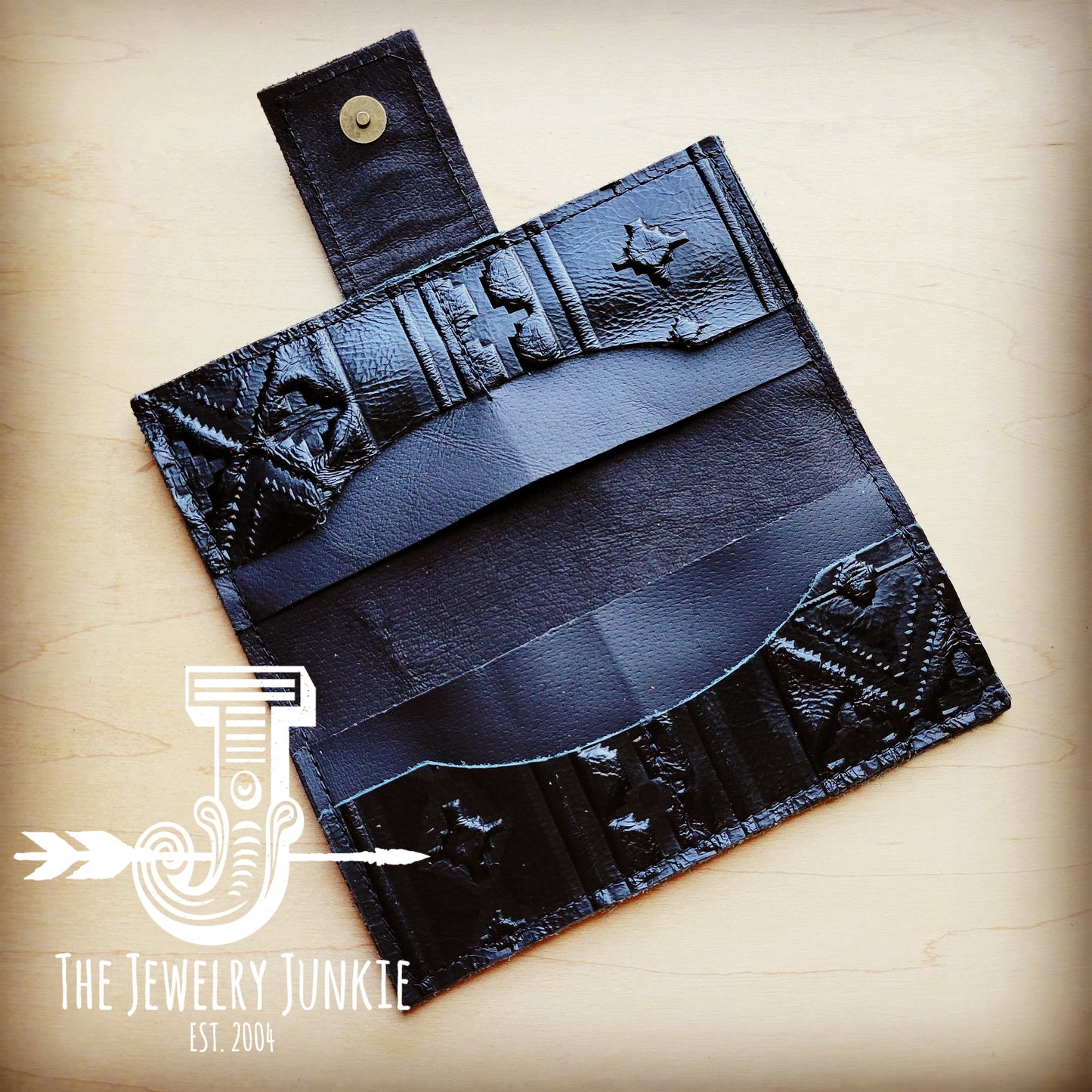 *Embossed Leather Wallet in Black Navajo w/ Snap 304m