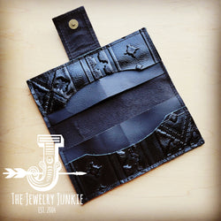 *Embossed Leather Wallet in Black Navajo w/ Snap 304m
