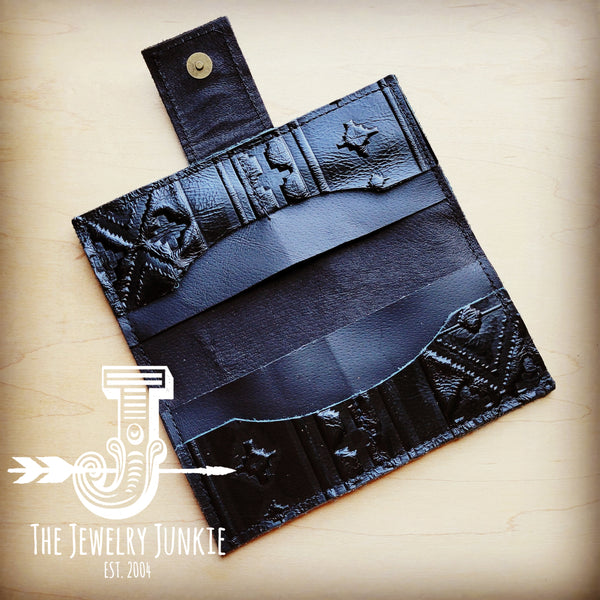 *Embossed Leather Wallet in Black Navajo w/ Snap 304m