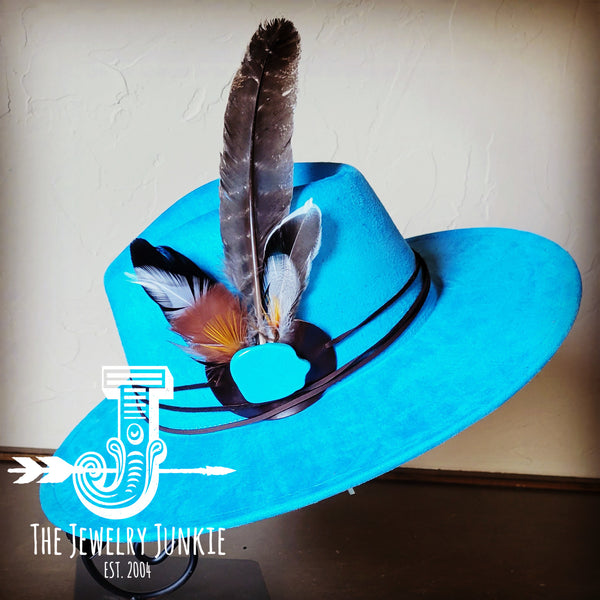 Boho Western Felt Hat w/ Choice of Turquoise Hat Accent-Baby Blue 983b