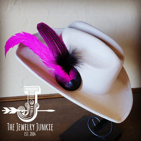Cowgirl Western Hat w/ Feather Tie Hat Band-Bone 982w