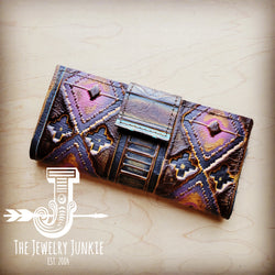 Embossed Leather Wallet in Magenta Navajo w/ Snap 304i