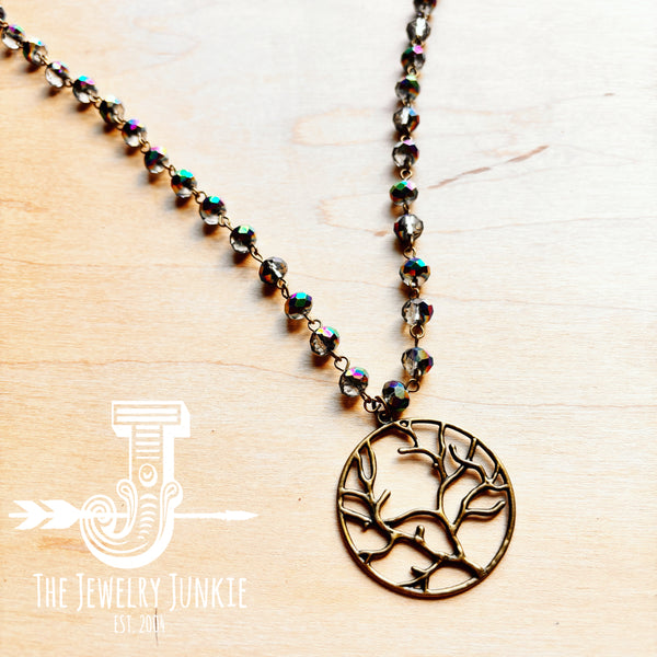 Indigo Faceted Beaded Necklace w/ Tree of Life 257k
