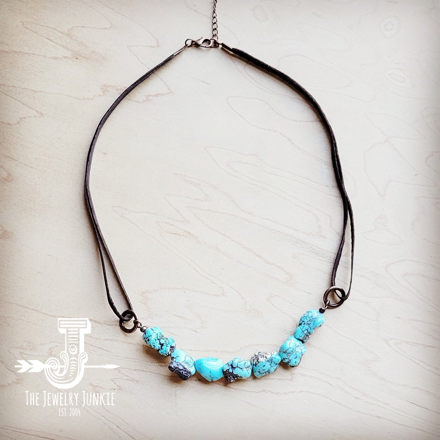 Genuine Blue Turquoise Necklace w/ Leather Cord 259i