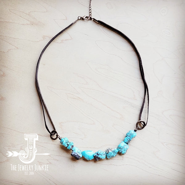 Genuine Blue Turquoise Necklace w/ Leather Cord 259i